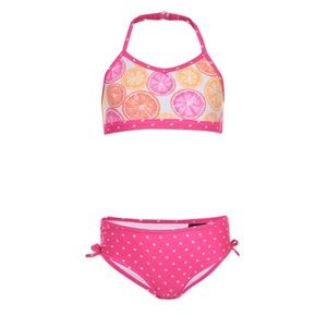 Nautica Girls Pink Glow Citrus & Polka Dot Halter Bikini size Large 12/14